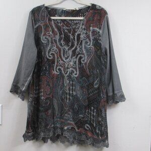 Soft Surroundings Large Dark Romantic Paisley Embroidered Boho Tunic Peru